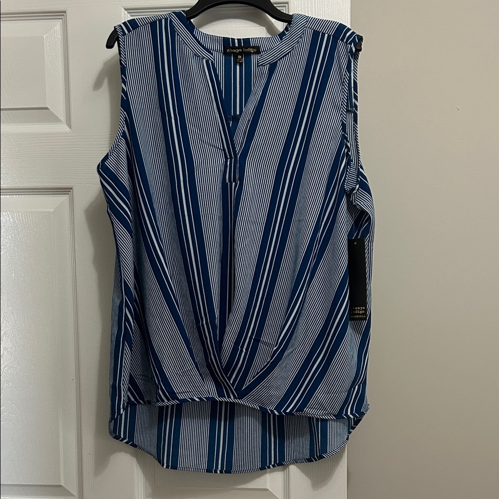 💕5/$15 Always indigo Striped Blue Sleeveless Top, highlow ❤️💙🇺🇸